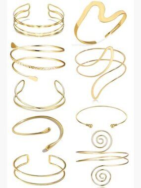9 Pc Gold Plated Arm Cuff Bracelet Set Adjustable Upper Arm Bands